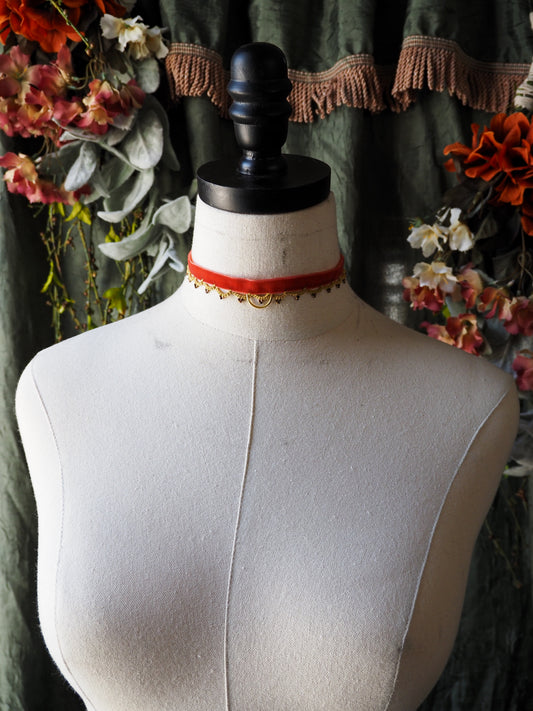 Burnt orange velvet ribbon collar choker