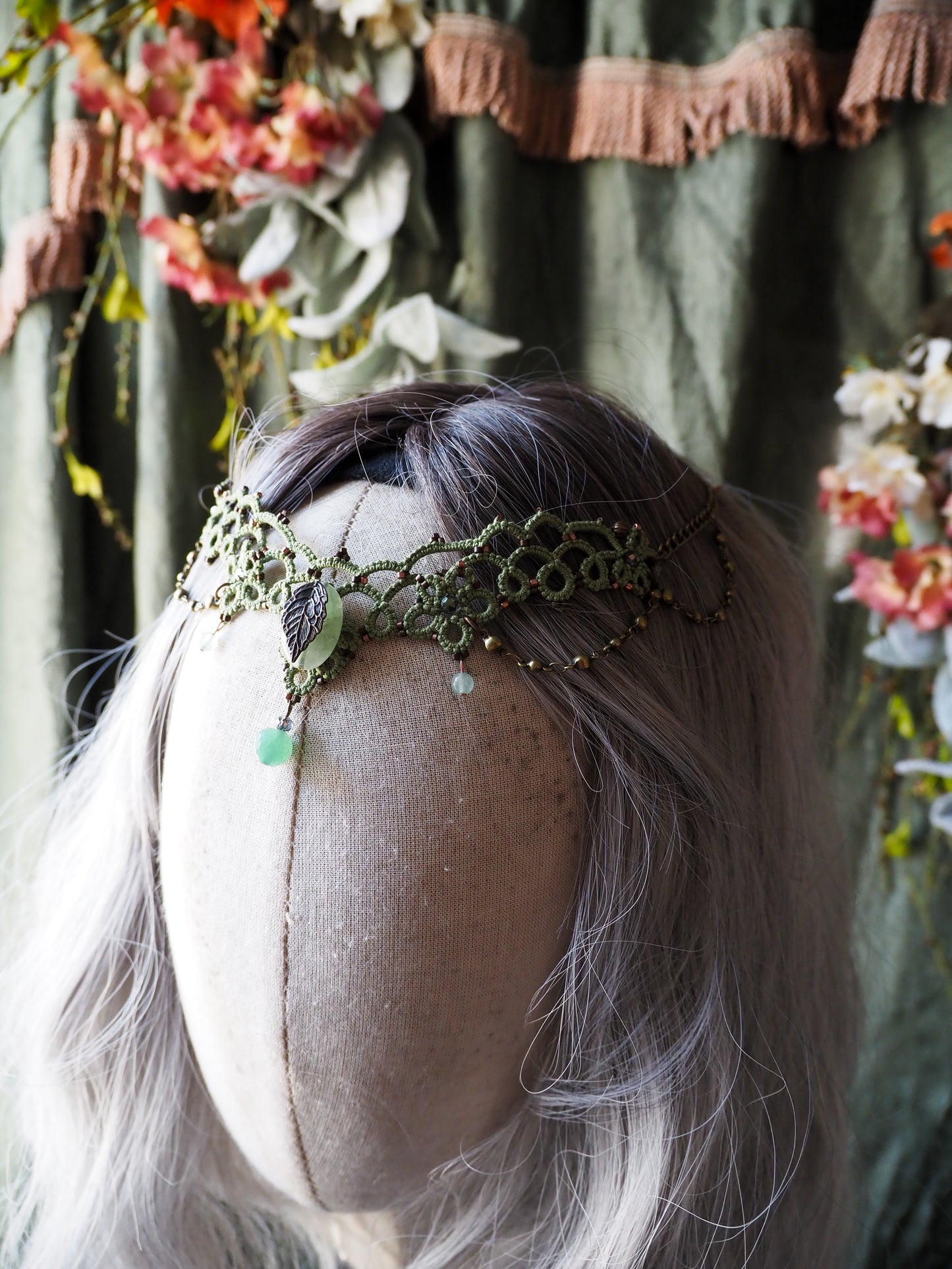 Sage green crown circlet clip in