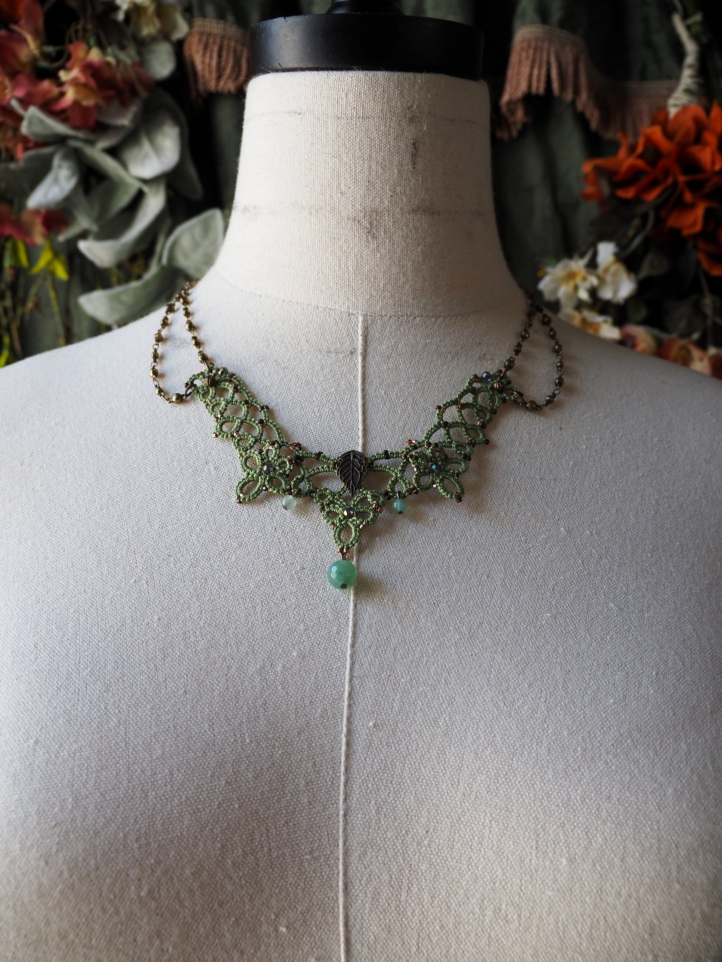 Sage green lace necklace