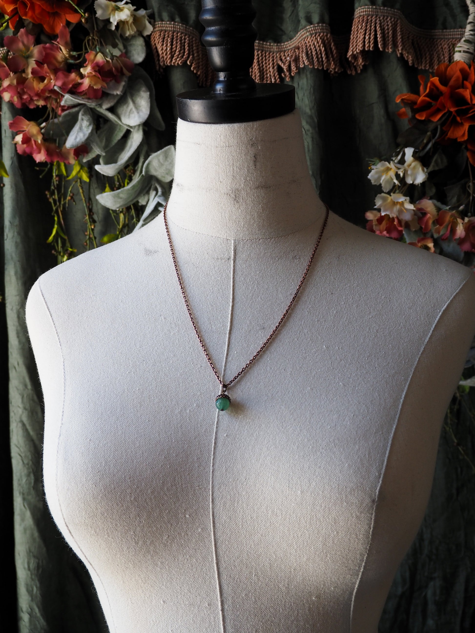 Copper brass amazonite acorn dainty necklace