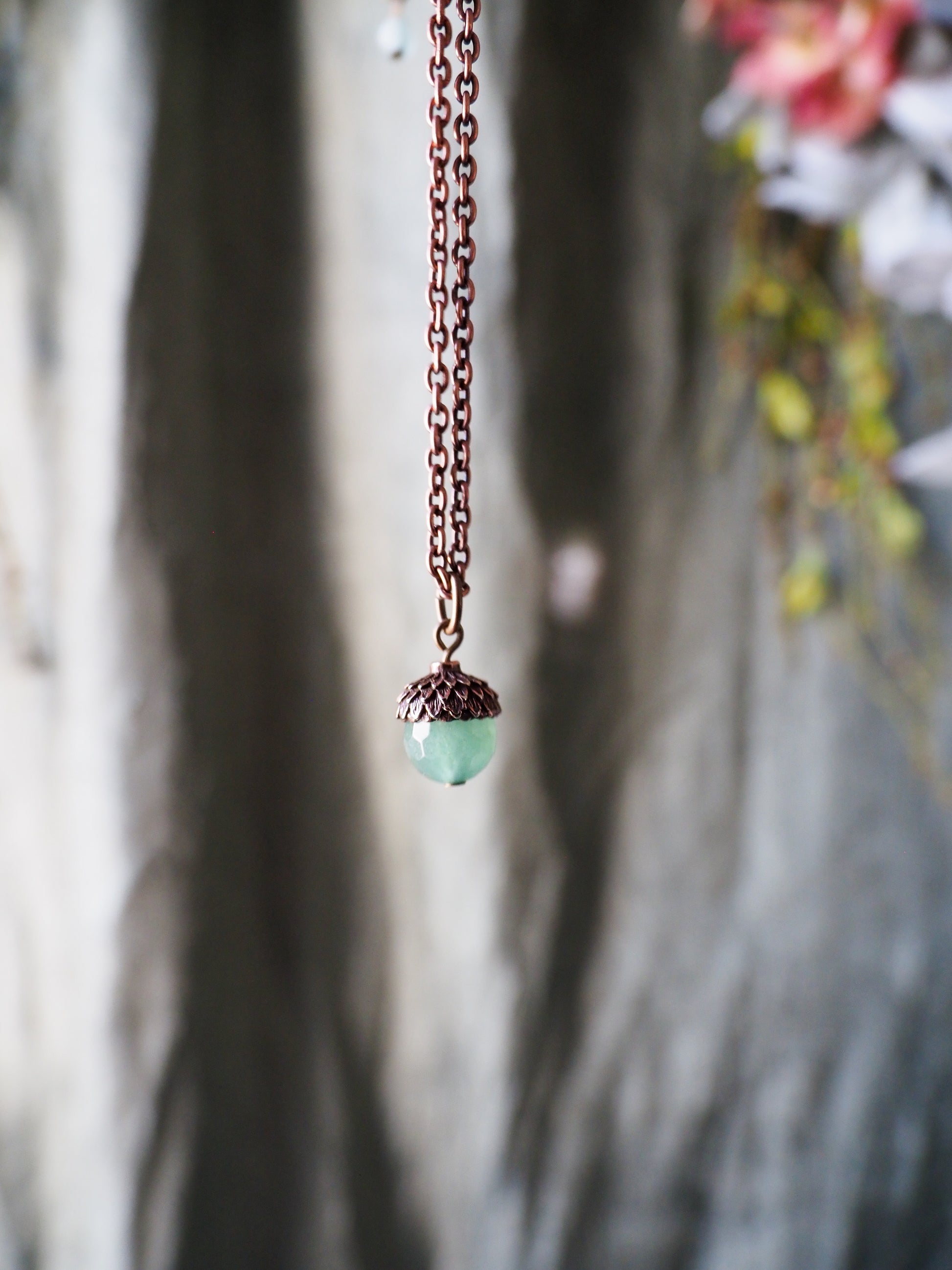 Copper amazonite cute acorn necklace