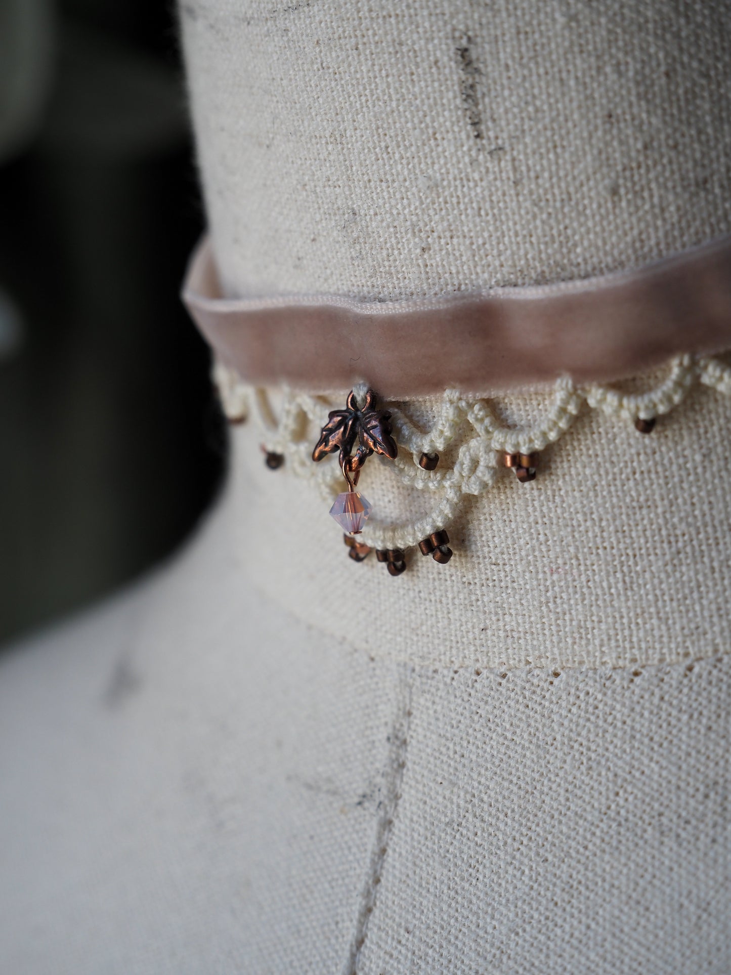 cream lace copper amazonite choker collar