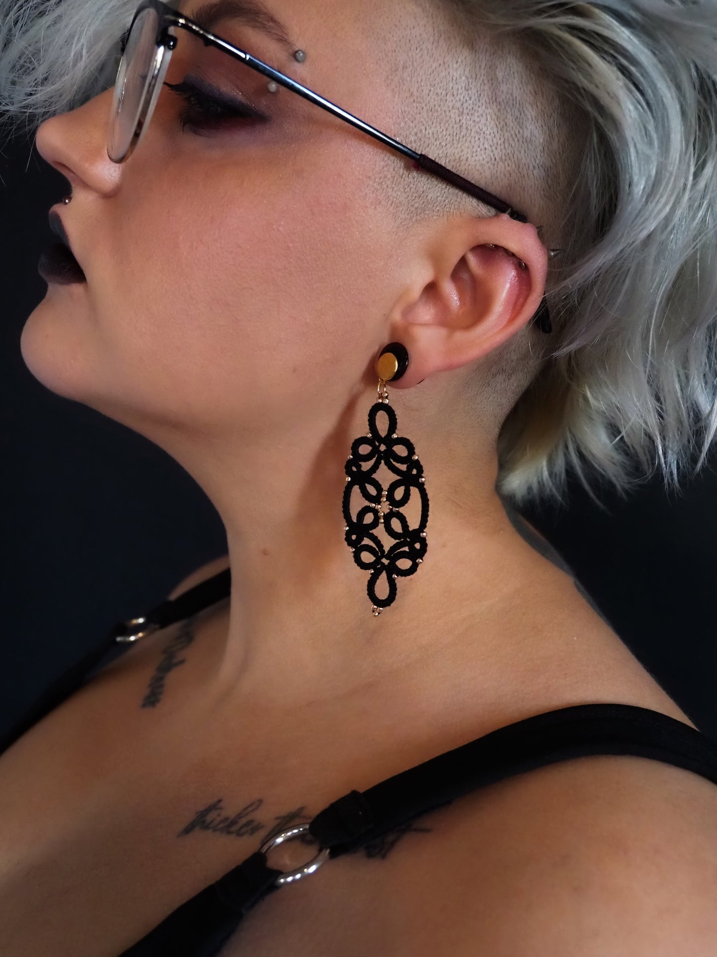 black and gold lace earrings lightweight hypoallergenic