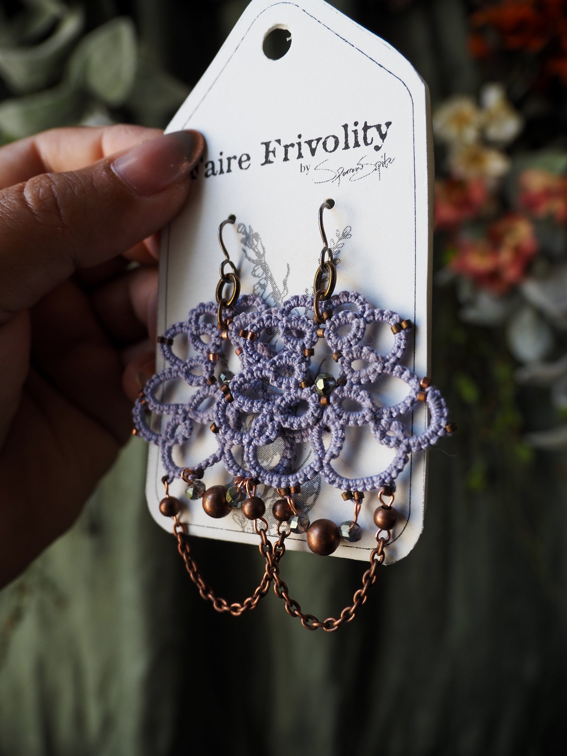 light purple copper lace earrings hypoallergenic