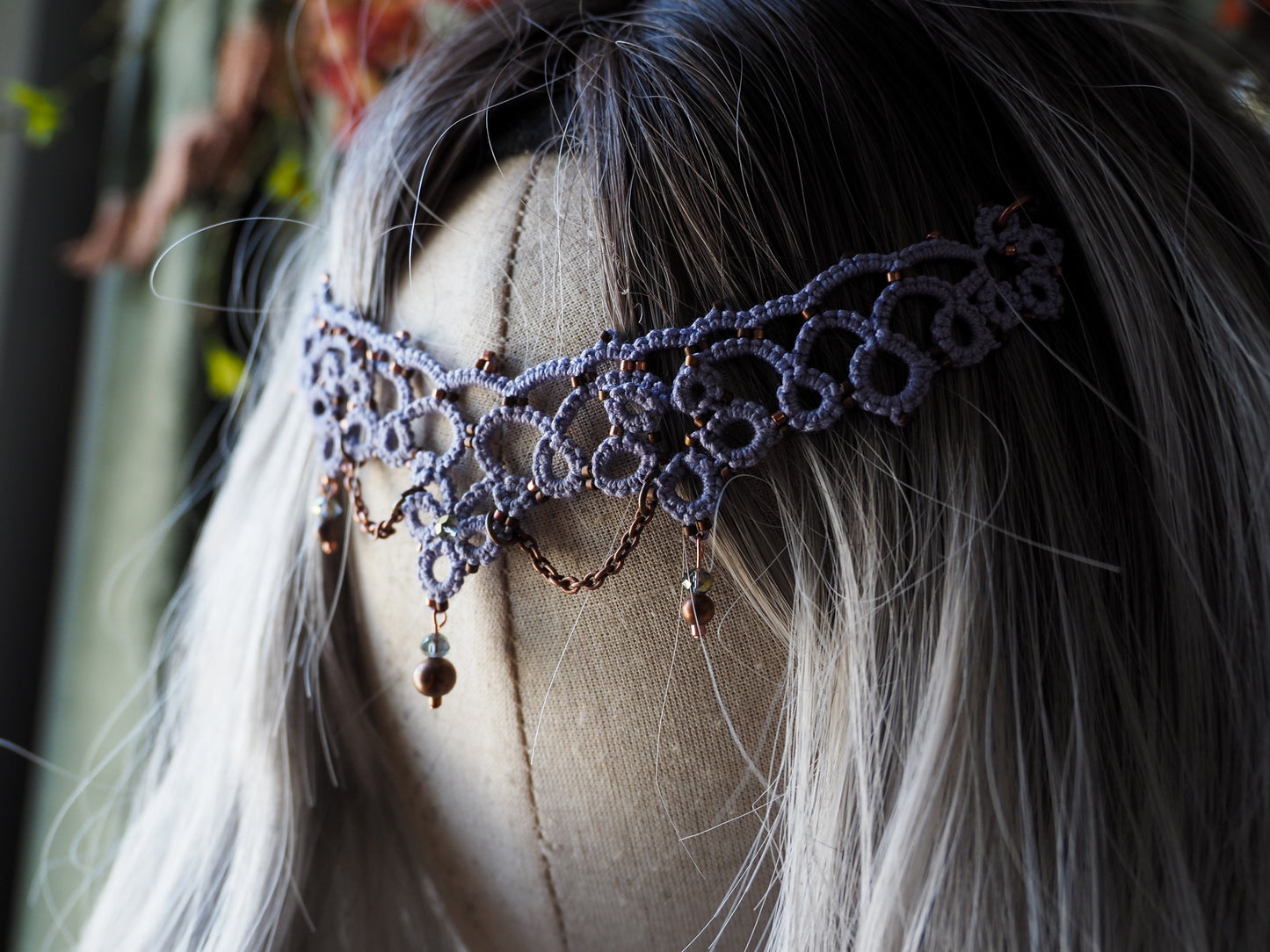 Light purple lace crown copper and brass