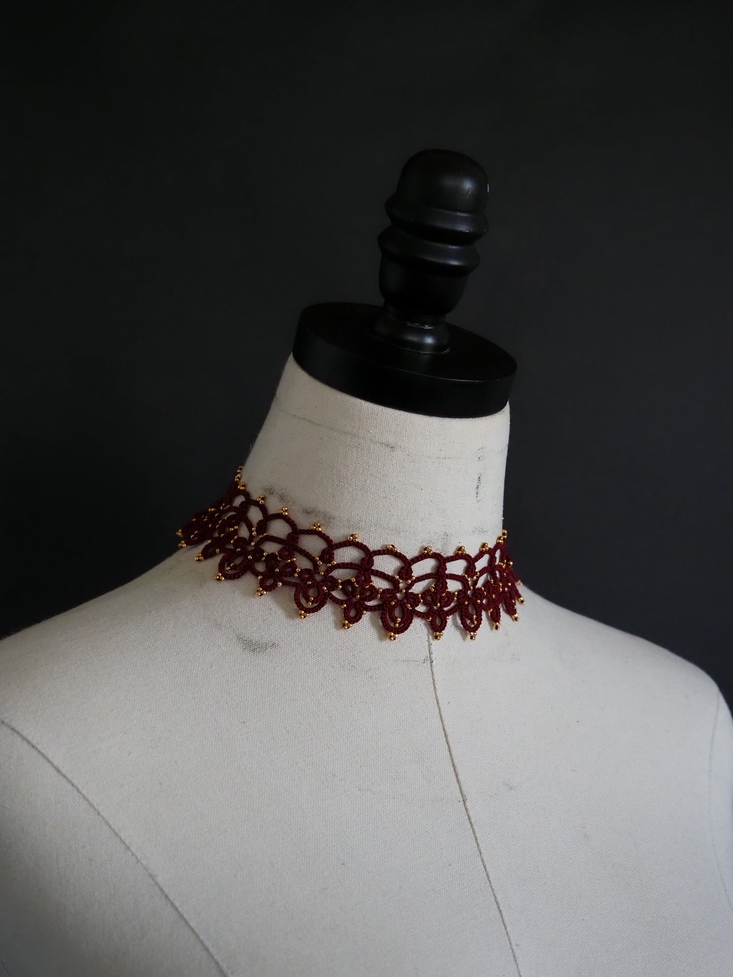 handmade dark red lace collar choker necklace hypoallergenic jewelry