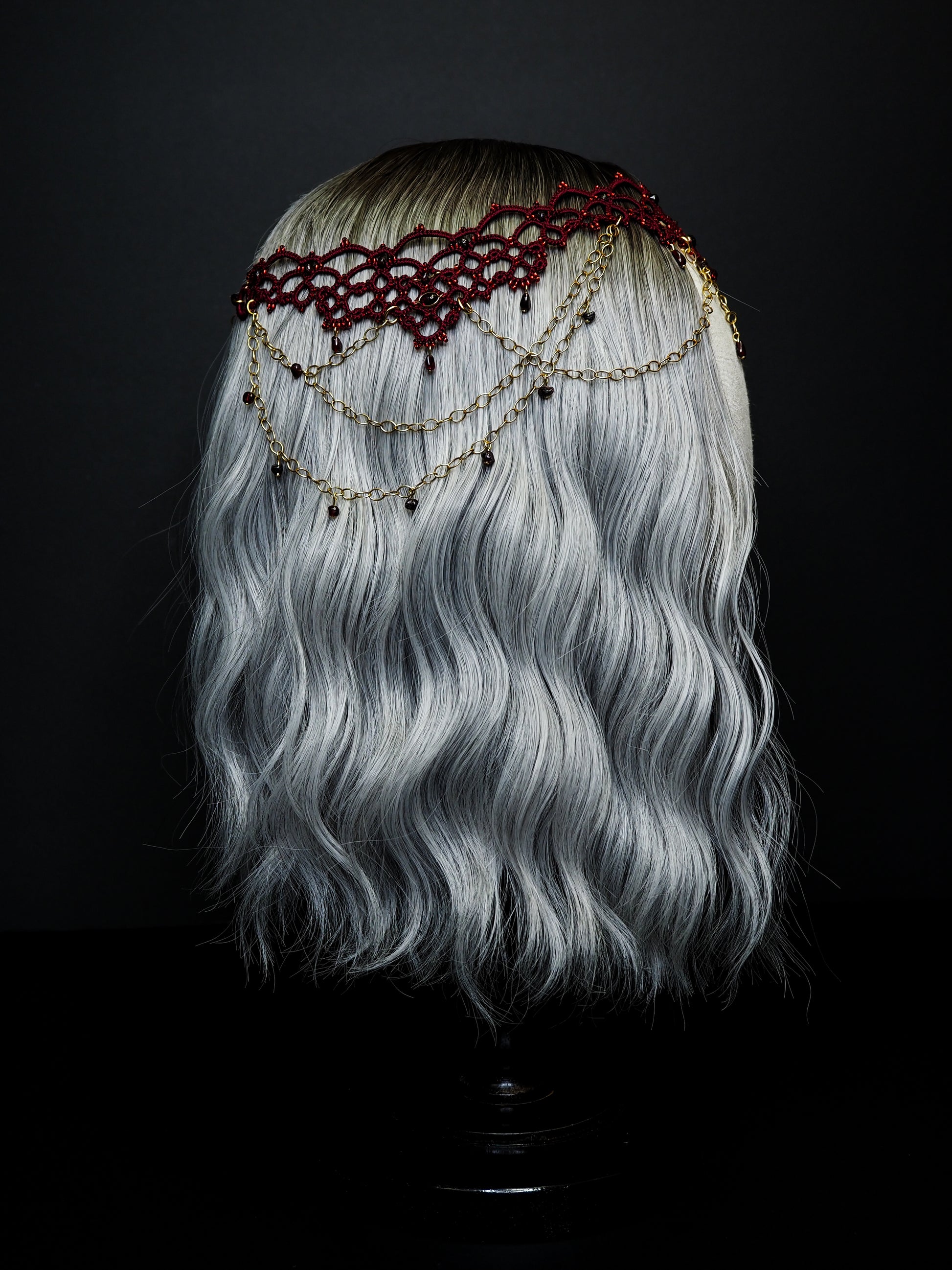 red and gold chains lace crown fantasy circlet