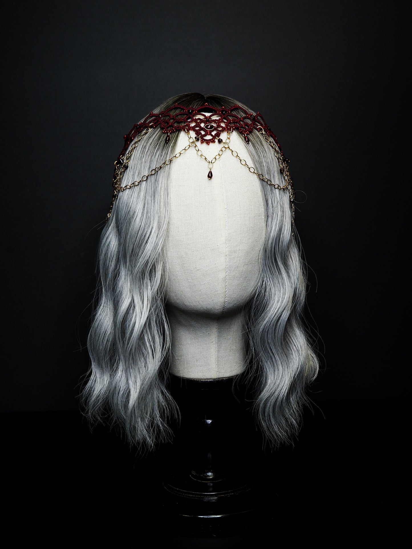 red lace fantasy head piece crown headband