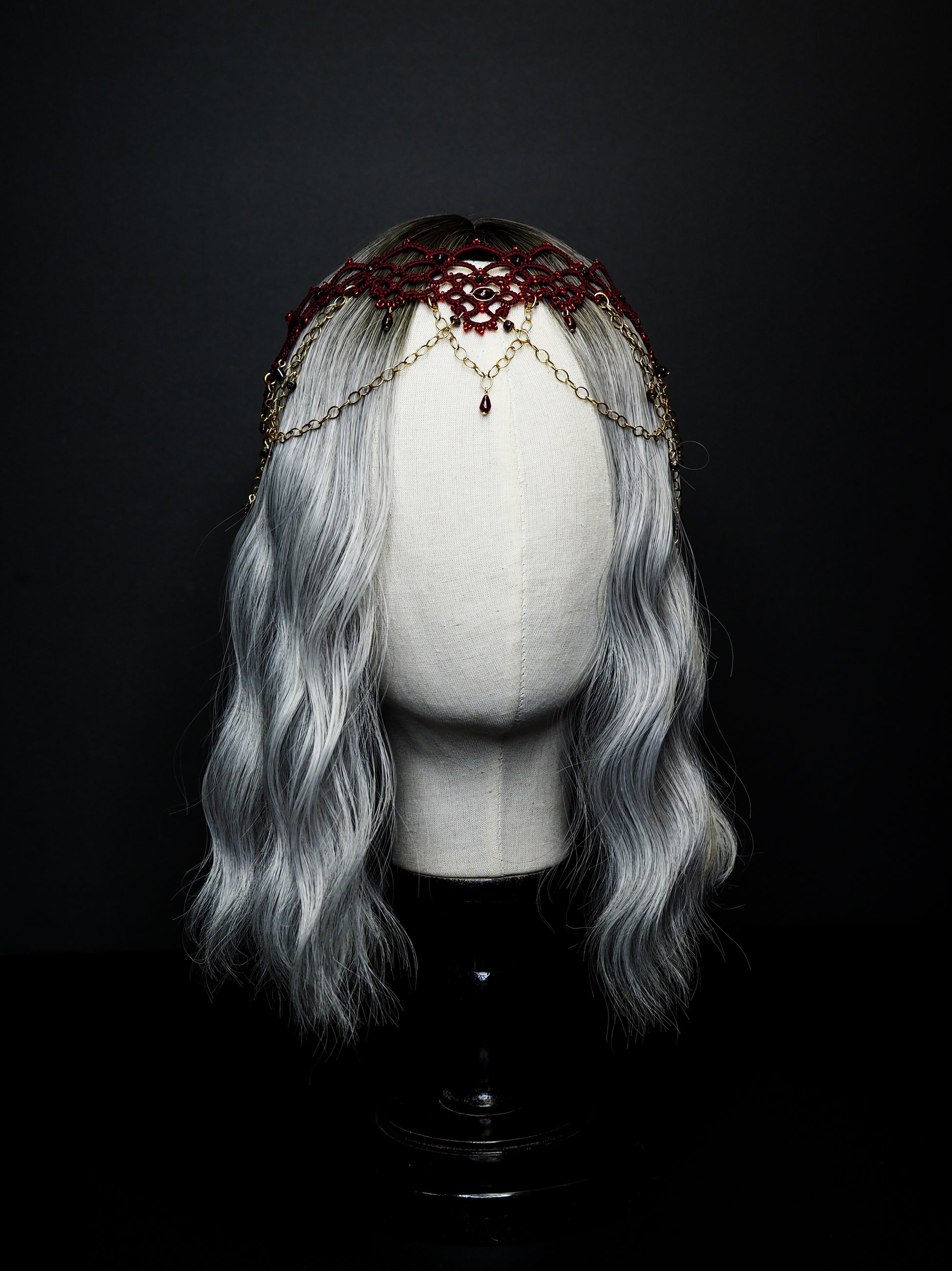 red lace fantasy head piece crown headband